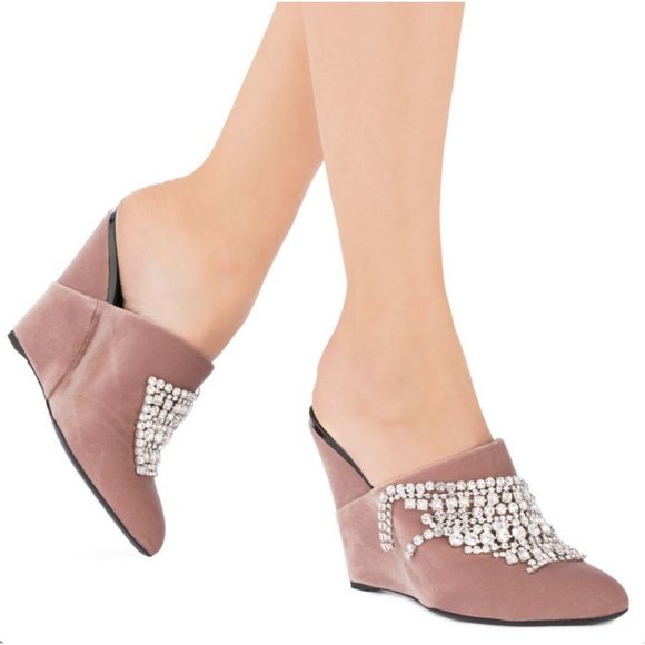 NWOB Giuseppe Zanotti Deva Punk Velvet Crystal Embellished Wedge Heels - Picture 2 of 15